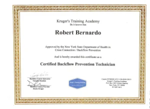 Certified Backflow Prevention Certificate New York County New York
